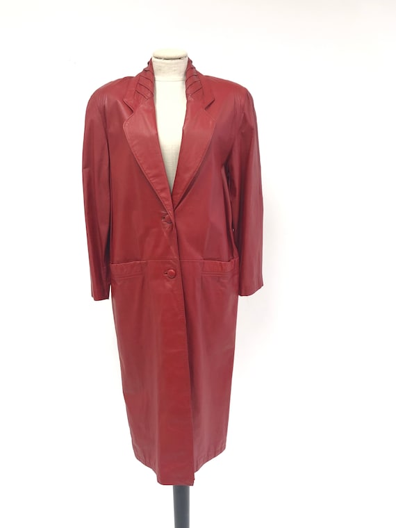 Vintage 1980's Charles Klein Red Leather Trench C… - image 2