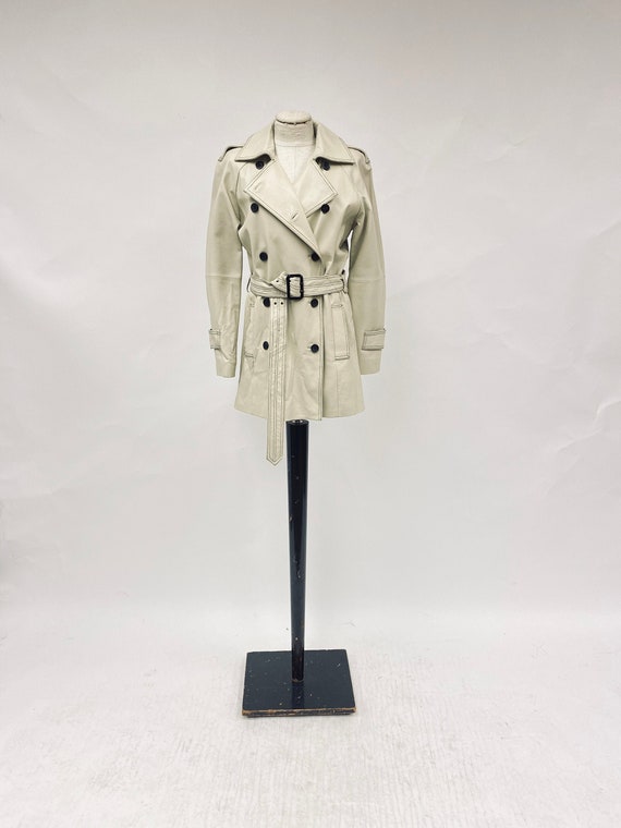 Vintage 1970's White Leather Trench Coat