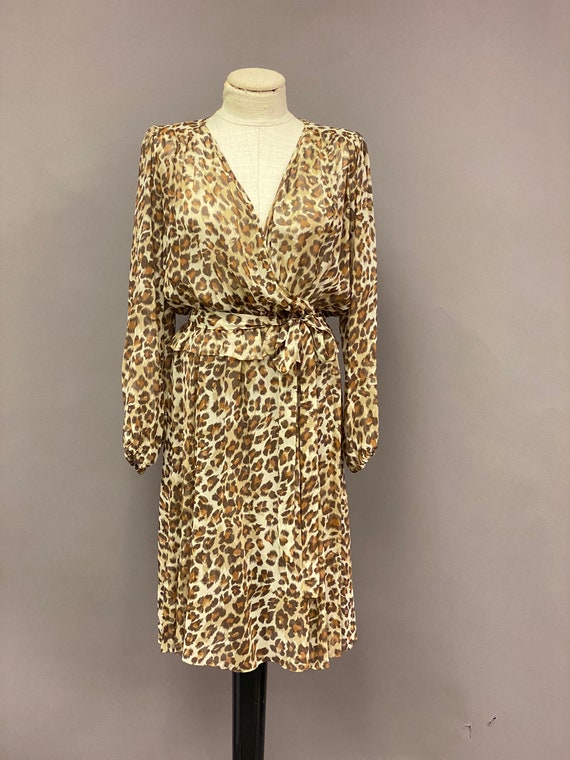 Vintage 1990 s Chetta B Semi sheer Leopard Print Dress Etsy UK