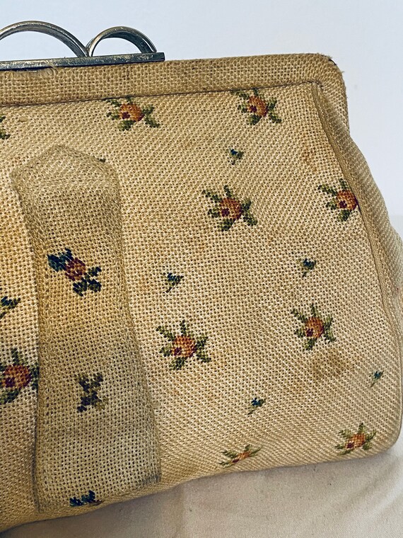 Vintage 1960's Embroidered Cloth Clutch Handbag - image 7