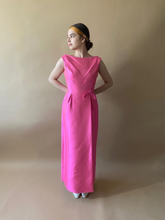 Vintage 1950's/1960's Hot Pink Dress with Bow - image 2