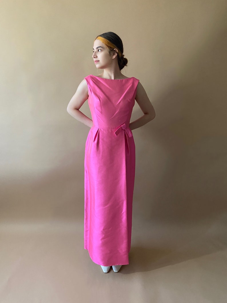 Vintage 1950's/1960's Hot Pink Dress with Bow image 2