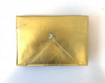 Vintage 1940's Gold Evening Bag with Rhinestone Frog Decal