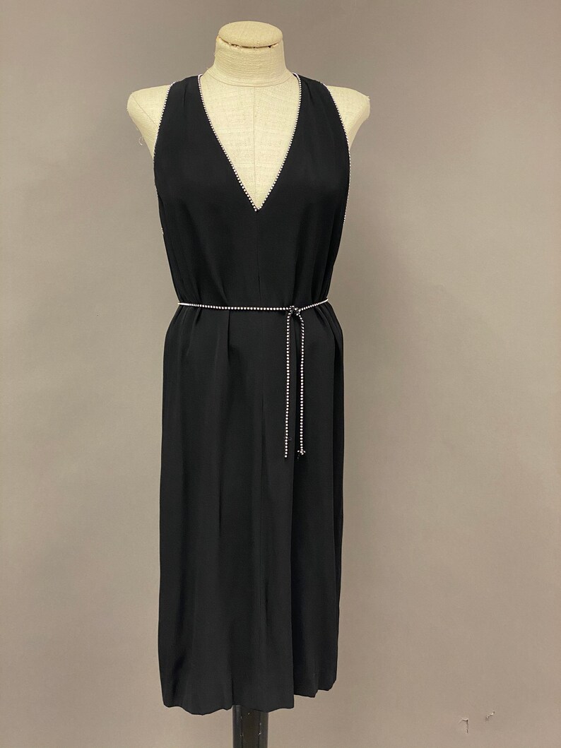 Vintage 1980's Rhinestone Trim Shift Dress with Belt image 2