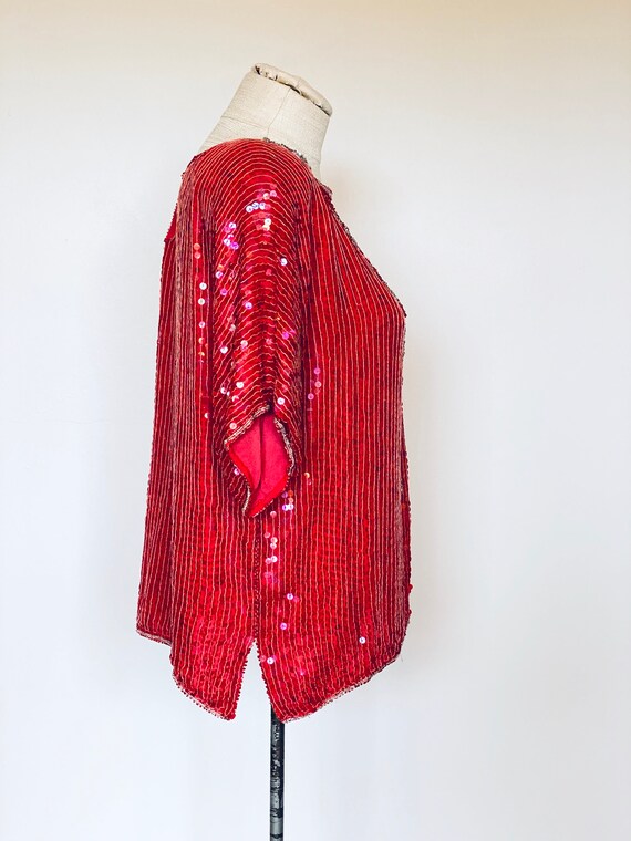 Vintage 1980's Red Sequin Blouse - image 5