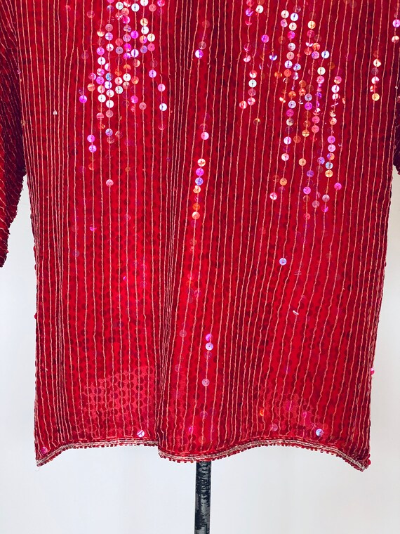 Vintage 1980's Red Sequin Blouse - image 9