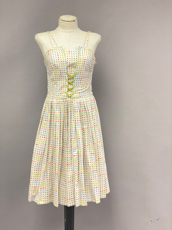 Vintage 1950's Polka Dot Pleated Sun Dress - image 2