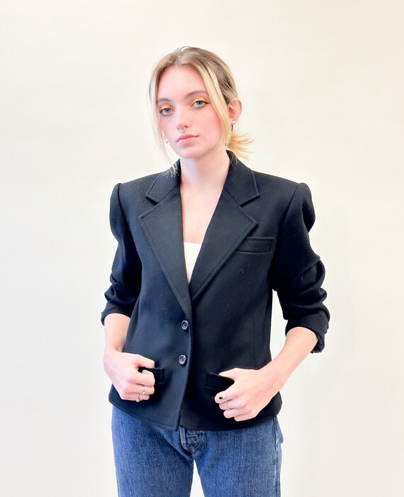 Vintage 1980's Saint Laurent Wool Cropped Blazer - image 9