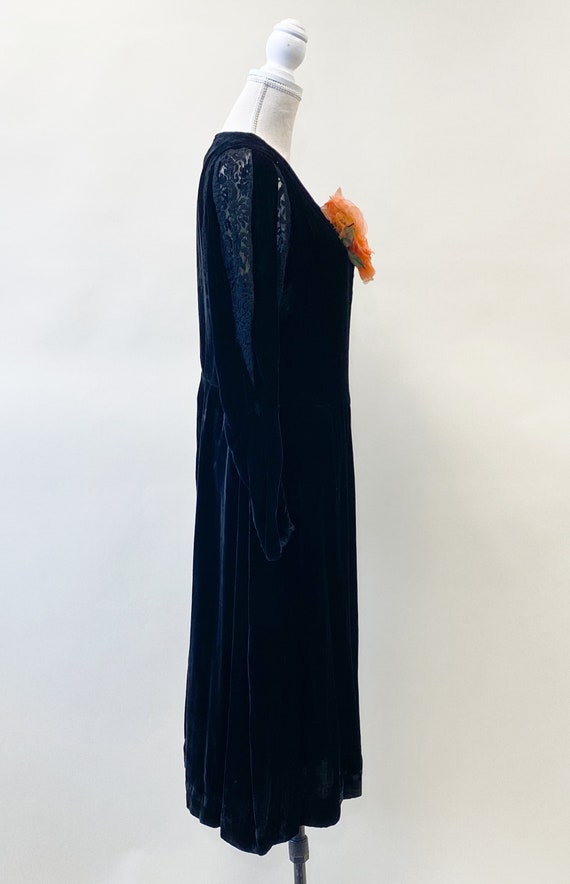 Vintage 1930's Black Velvet Drop Waist Dress with… - image 6