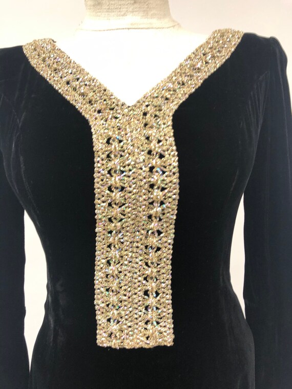 Vintage 1960's Black Velvet Dress with Metallic T… - image 3