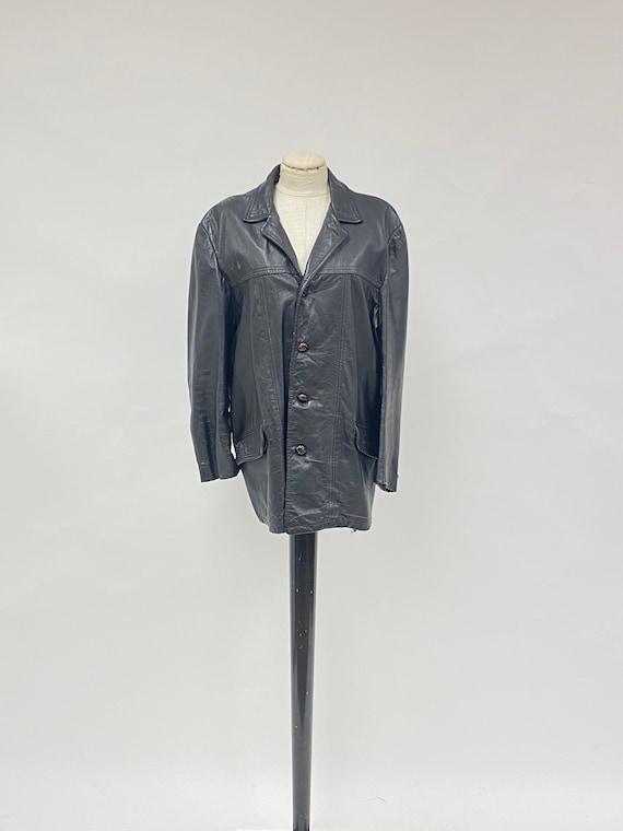 Vintage 1980's Leather Longline Jacket - image 1