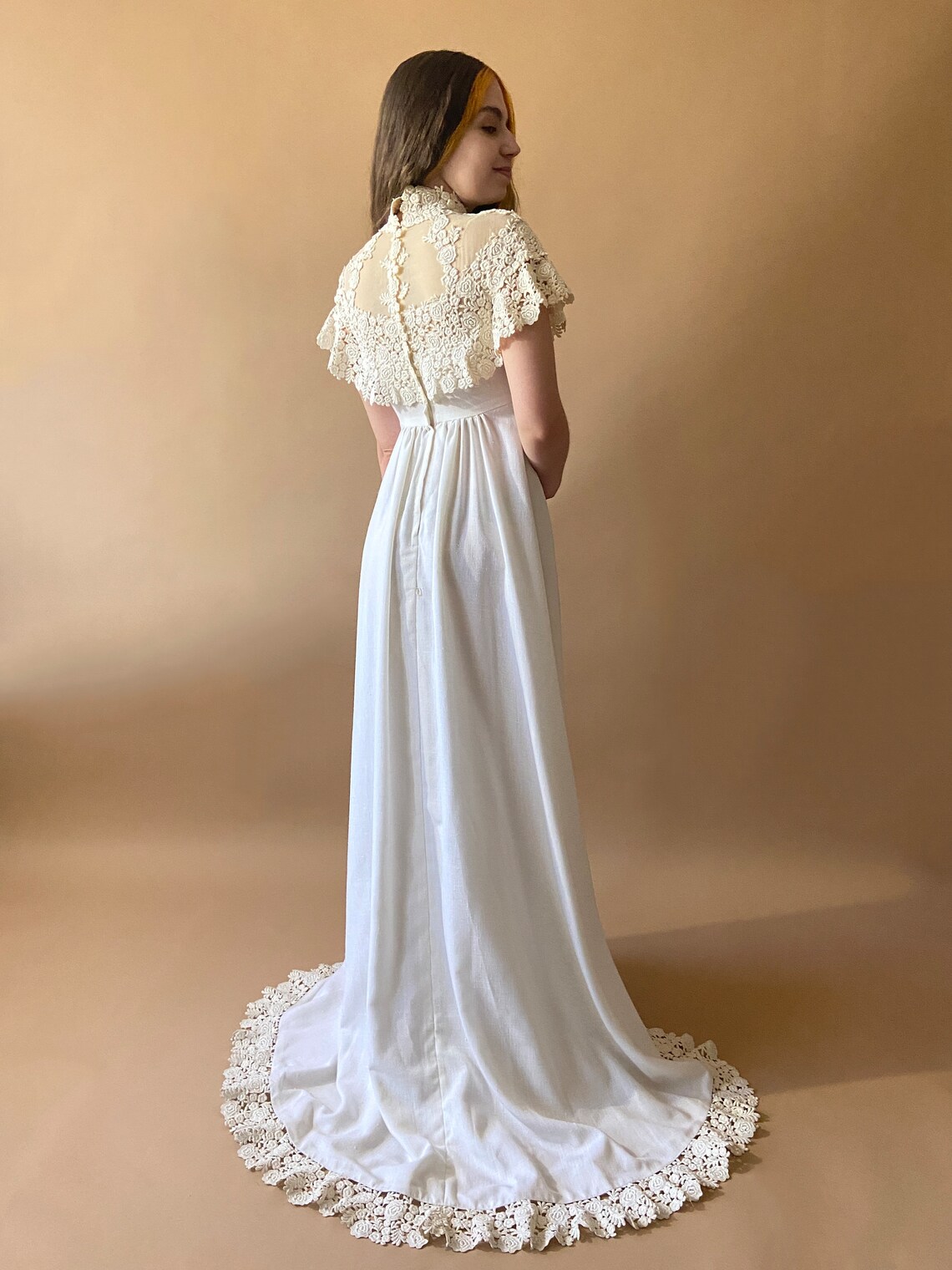 Vintage 1960's Edwardian Style Wedding Dress Linen With Etsy