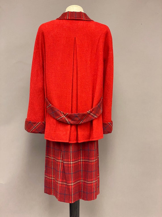 Vintage 1940’s Red Plaid Wool Jacket and Skirt Set - image 9