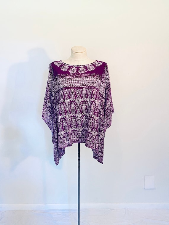 Vintage 1980's Violet Sequined Poncho Top - image 1