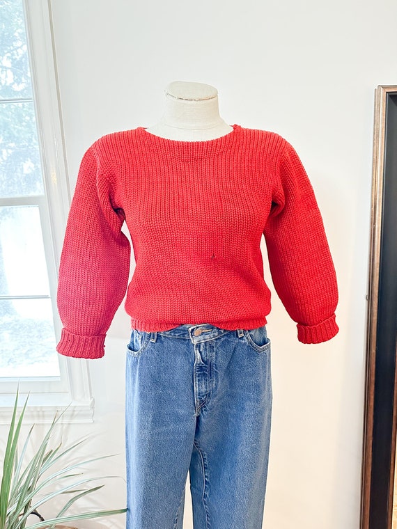Vintage 1920's Red Thick Wool Knit Sweater