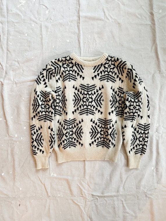 90's Chunky Wool Sweater - Ivory Patterned - Sz L