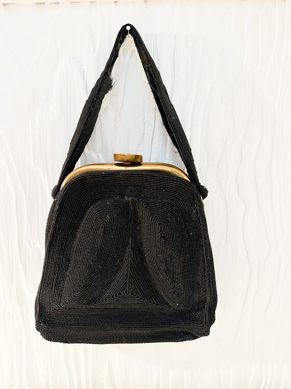 Vintage 1940's Small Corded Rayon Hand Bag - image 2