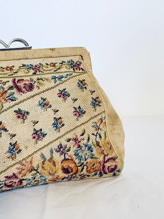Vintage 1960's Embroidered Cloth Clutch Handbag - image 5