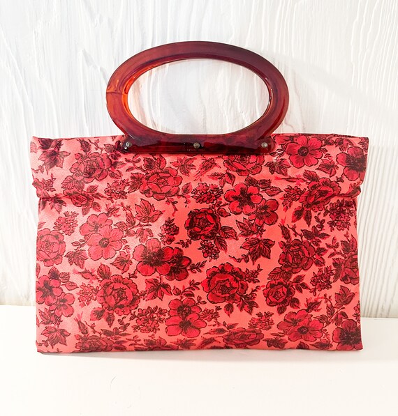 Vintage 1950's/60's Pink Floral Handbag with Luci… - image 5