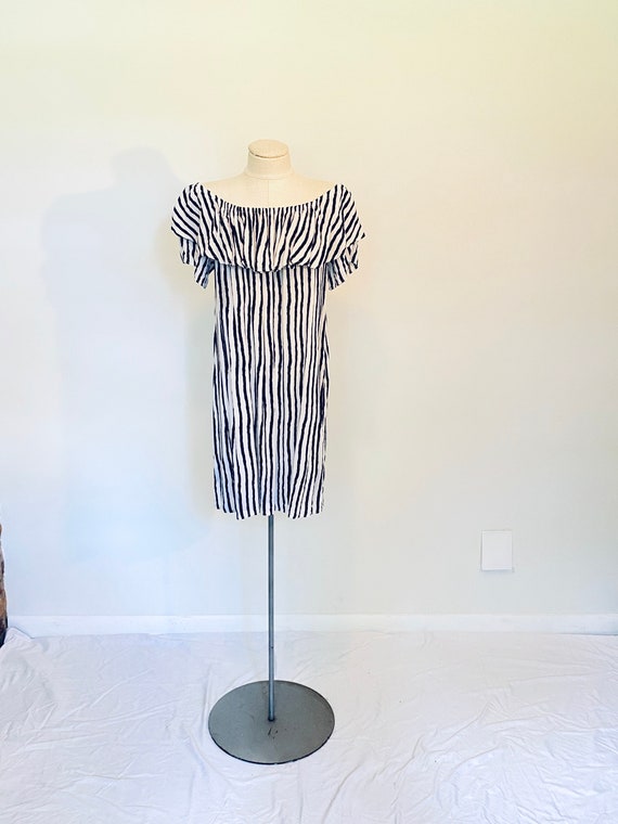 Vintage 1990's Striped Off-Shoulder Summer Dress - image 1
