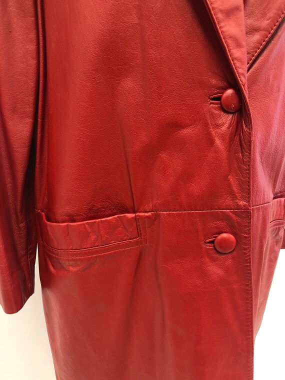 Vintage 1980's Charles Klein Red Leather Trench C… - image 4
