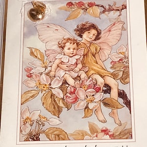 VERY RARE Vintage Cicely Barker Flower Fairies Apple Blossom Fairies original card and pin, Flower Fairies collectible brooch, vintage fairy
