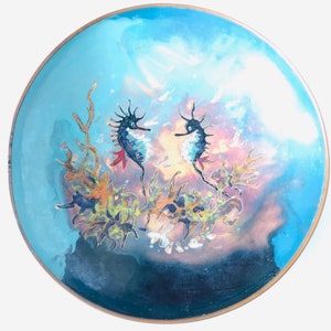 VERY RARE antique handpainted  cloisonne mystical seahorse brass bowl, antique seahorse, cloisonne seahorse, seahorse bowl