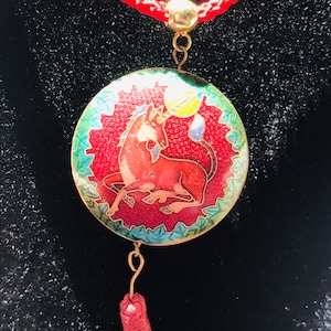 RARE Large Vintage cloisonné unicorn pendant with tassel vintage unicorn necklace, 1980’s unicorn. This is a gorgeous and rare piece!