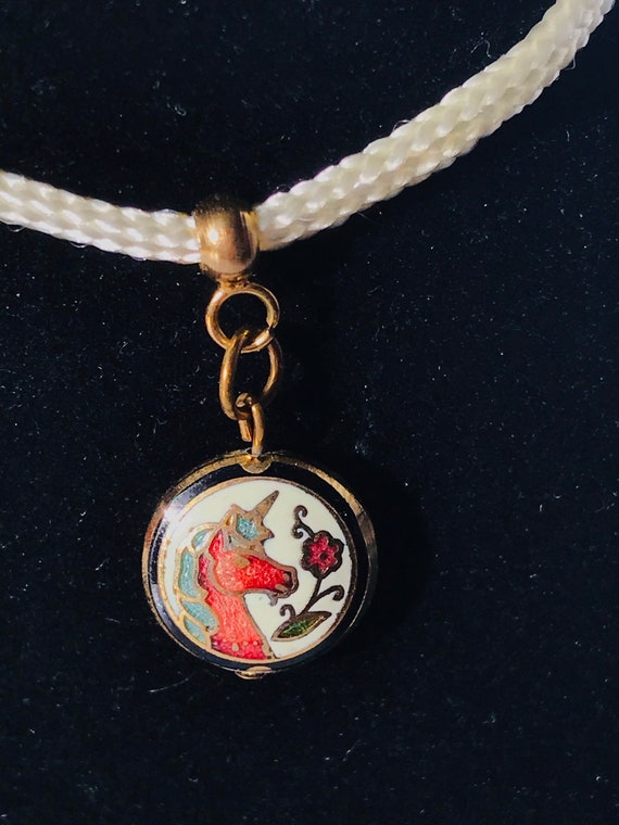 Rare vintage cloisonné unicorn pendant, tiny eleg… - image 1