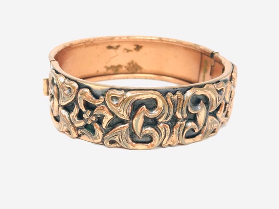 Rare vintage copper Renoir clasp bracelet, flower… - image 4