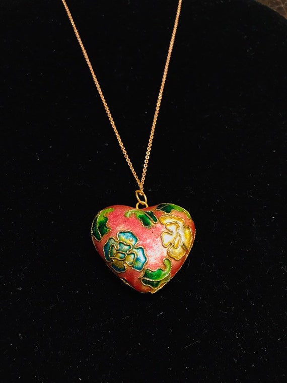 Stunning cloisonné heart necklace, heart pendant - image 5