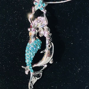 Sparkling mermaid pendant, mermaid and dolphin necklace