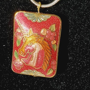 RARE vintage unicorn necklace, vintage cloisonne unicorn pendant, 1980’s unicorn, Christmas unicorn, valentines unicorn, vintage unicorn