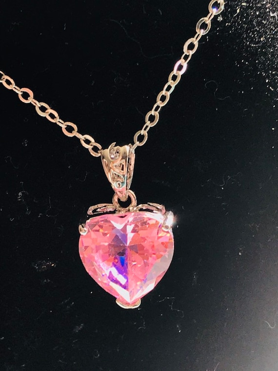 Shimmering Rose Quartz Heart Necklace Rose Quartz Heart Pendant Etsy