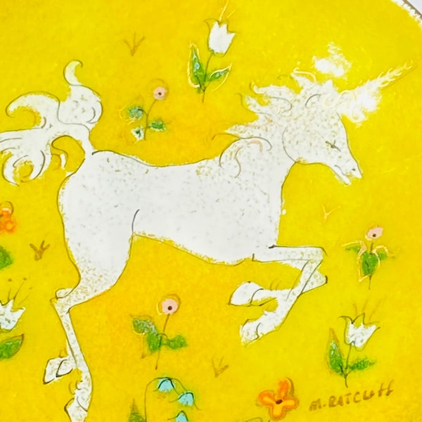 EXTREMELY RARE collectors antique Margaret Ratcliff unicorn dish, unicorn trinket dish, unicorn plate, vintage unicorn, antique unicorn