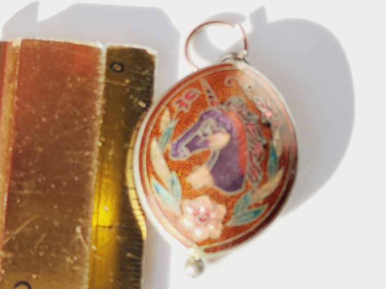 RARE vintage unicorn necklace, vintage cloisonne unicorn pendant, double sided unicorn pendant, 1980s unicorn image 5