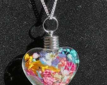 Gorgeous real preserved flower heart necklace