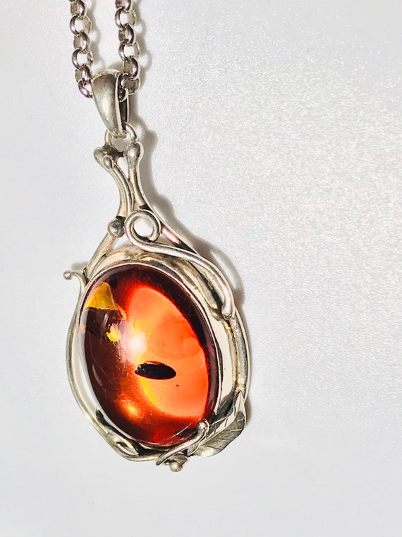 Amber pendant with long chain, amber necklace