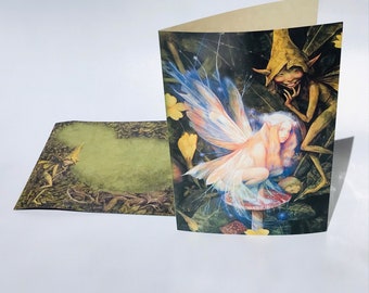 Incredibly RARE vintage Brian Froud fairies greeting card, collectible out of print tree free greeting card, the Primrose fairy