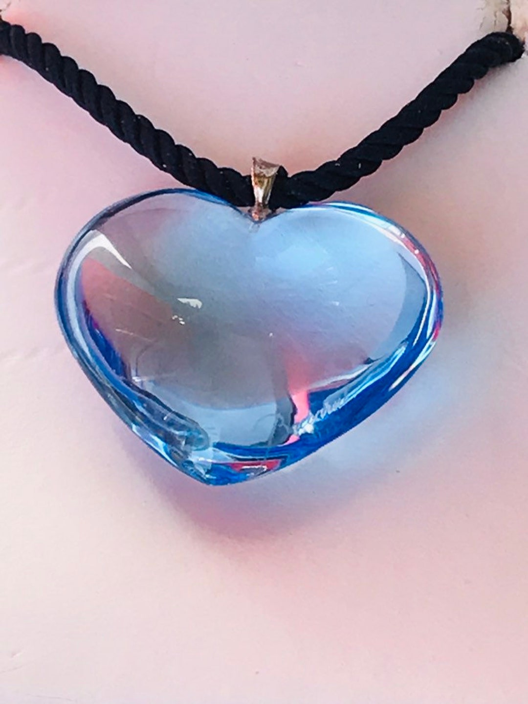 Very RARE Baccarat Glamour Sky Blue Heart Pendant, Vintage