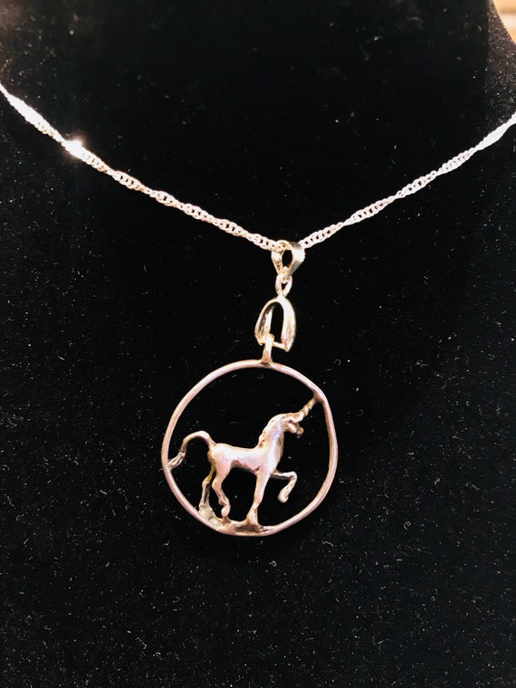 Rare vintage coin prancing unicorn sterling neckl… - image 3