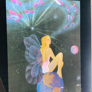 RARE vintage out of production holographic fairy earth guardian with frame, holographic pictures,  fairy protector, Tuatha de Danaan