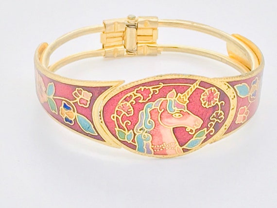 Rare vintage cloisonné unicorn cuff bracelet - image 5