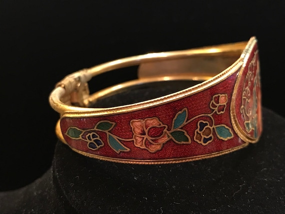 Rare vintage cloisonné unicorn cuff bracelet - image 2