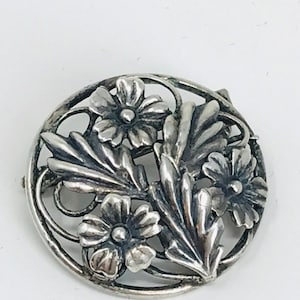 Vintage sterling floral pin, sterling brooch