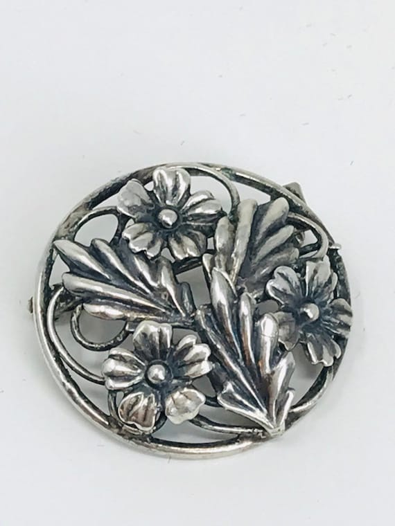 Vintage sterling floral pin, sterling brooch