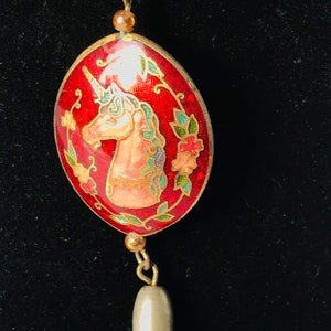 Rare Vintage cloisonné unicorn pendant with vibrant red tassel vintage unicorn necklace, 1980’s unicorn. This is a gorgeous and rare piece!