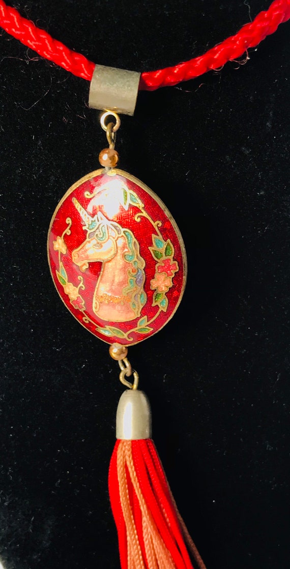 Rare Vintage cloisonné unicorn pendant with vibran