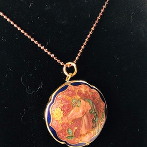 Vintage cloisonné unicorn pendant, vintage unicorn necklace