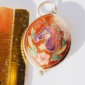 RARE vintage unicorn necklace, vintage cloisonne unicorn pendant, double sided unicorn pendant, 1980s unicorn image 4